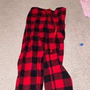 Red plaid fuzzy pajama pants